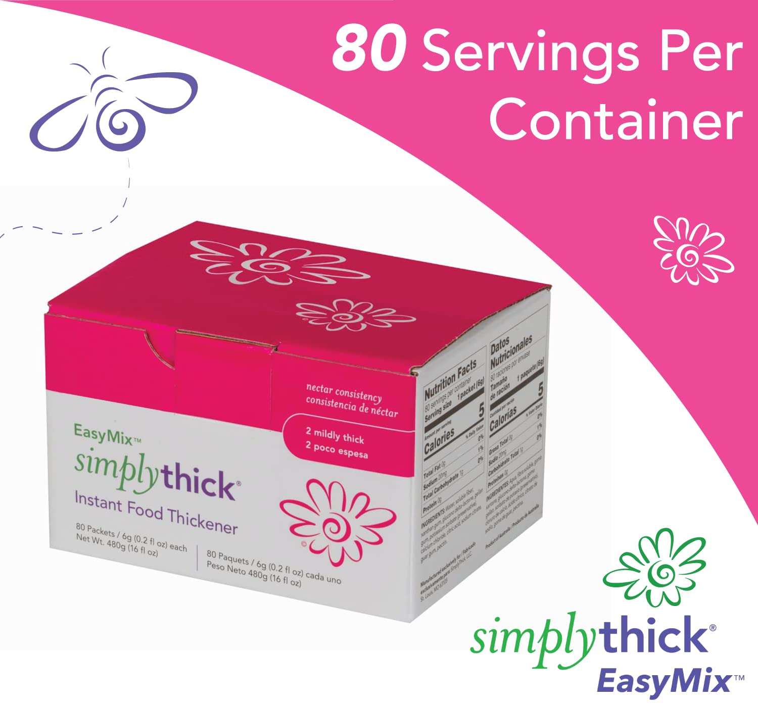 SimplyThick EasyMix | 80 Count of 6g Individual Packets | Gel Thickener for those with Dysphagia & Swallowing Disorders | Creates An IDDSI Level 2 – Mildly Thick (Nectar Consistency)