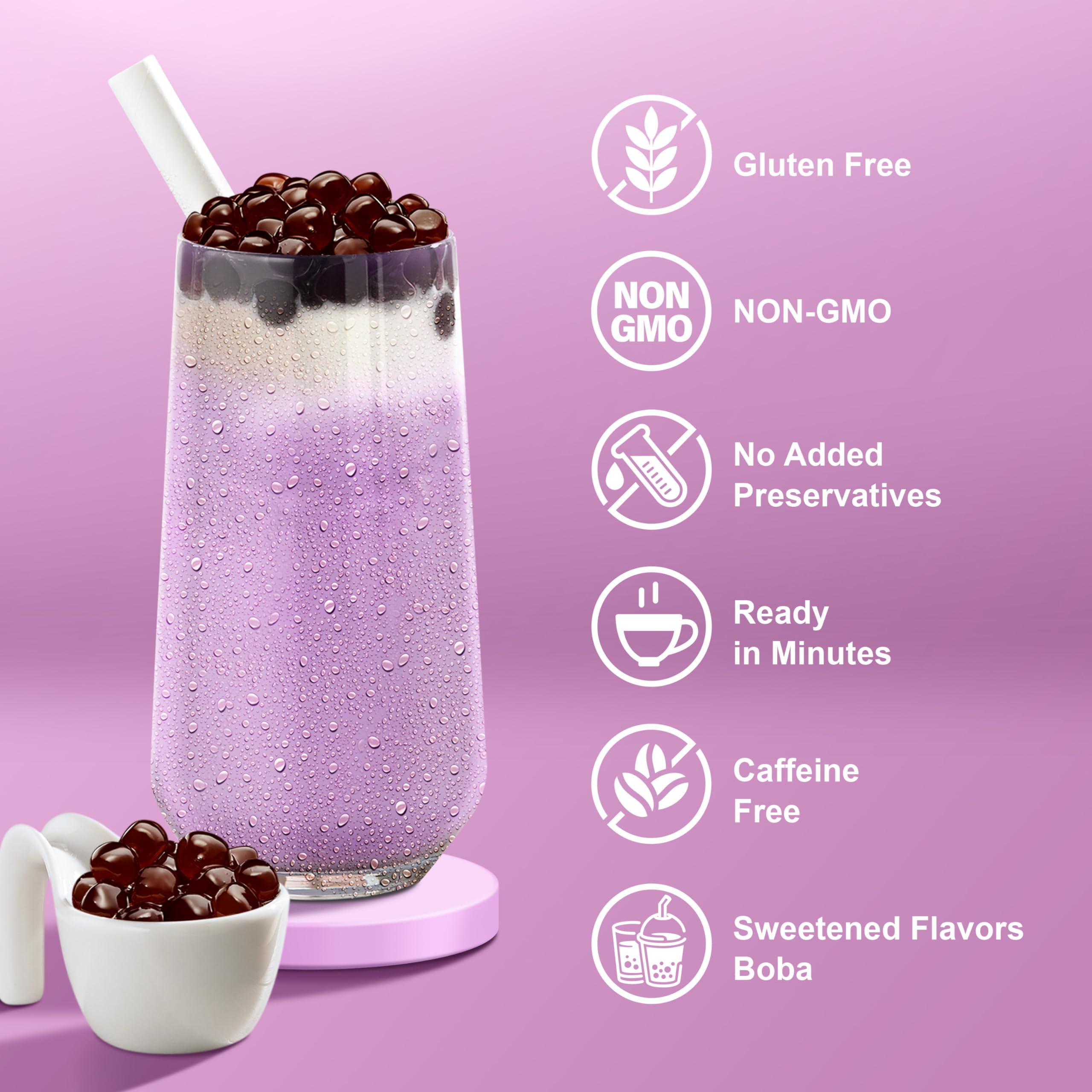 J WAY Instant Boba Bubble Pearl Taro Milk Tea Kit with Authentic Brown Sugar Tapioca Boba, Ready in Under One Minute, Paper Straws Included - 3 Servings