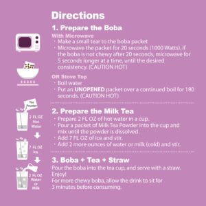 J WAY Instant Boba Bubble Pearl Taro Milk Tea Kit with Authentic Brown Sugar Tapioca Boba, Ready in Under One Minute, Paper Straws Included - 3 Servings