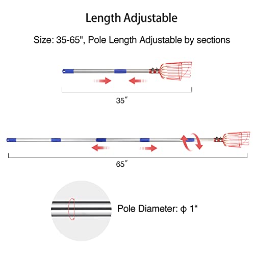 DonSail Fruit Picker Pole Tool with Basket Telescoping Long Handle, 35-65 Inch Adjustable Apple Orange Picker Pole Tool with Basket for Avocado Acorn Lemon Pear Mango Tree Picker
