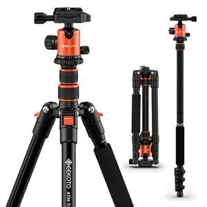 geekoto horizontal tripod, 76 inch aluminum camera tripod monopod with 360 degree rotatable center column and ball head, professional tripod with quick release plate, carry bag