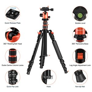 GEEKOTO Horizontal Tripod, 76 Inch Aluminum Camera Tripod Monopod with 360 Degree Rotatable Center Column and Ball Head, Professional Tripod with Quick Release Plate, Carry Bag