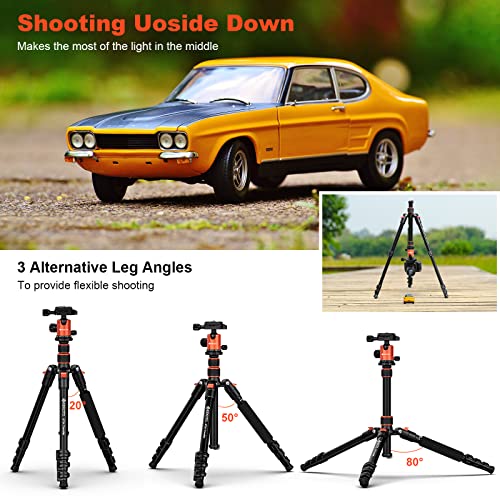 GEEKOTO Horizontal Tripod, 76 Inch Aluminum Camera Tripod Monopod with 360 Degree Rotatable Center Column and Ball Head, Professional Tripod with Quick Release Plate, Carry Bag