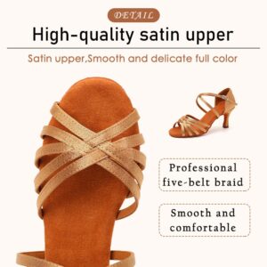 SWDZM Women's Latin Ballroom Dance Shoes Salsa Waltz Performance Practice Dance Shoes,LP1213-DB-Beige 9.5 US