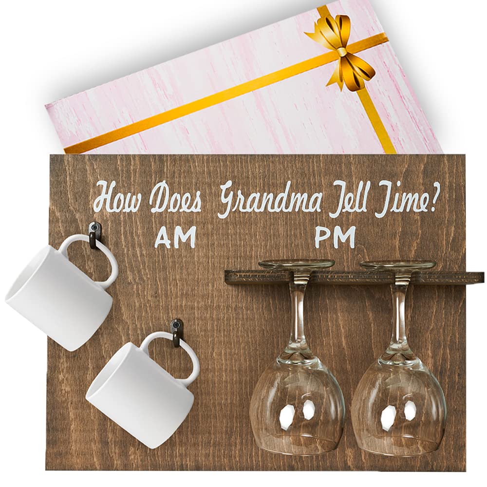 Merkay Wine Gifts for Women Who Have Everything - Unique Gifts for Women Funny Wine Glasses Rack Good for Christmas, Birthday Gifts, and Comes With Special Design Gift-Box (How Does Grandma Tell Time)