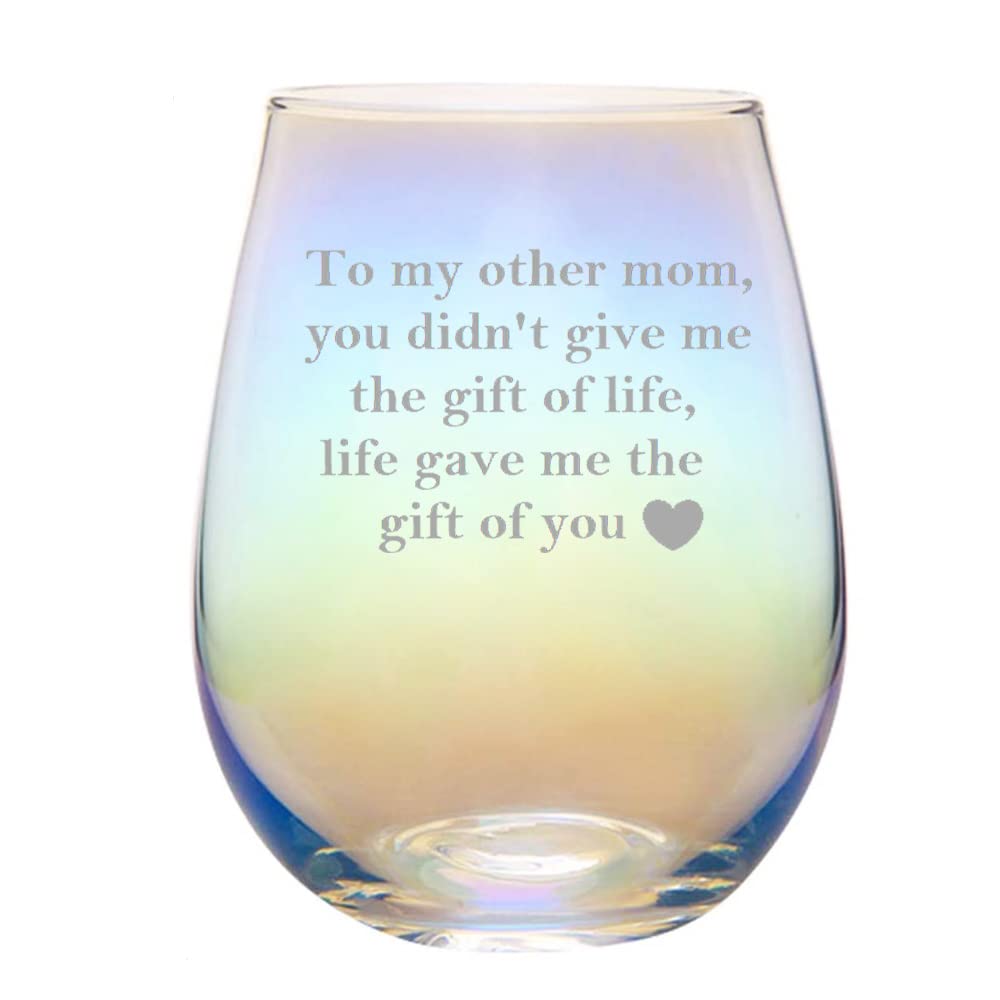 Mothers Day Gifts for Bonus Mom, To My Other Mom, Life Gave Me the Gift of You Rainbow Wine Glass, Mothers Day Gifts for Bonus Mom