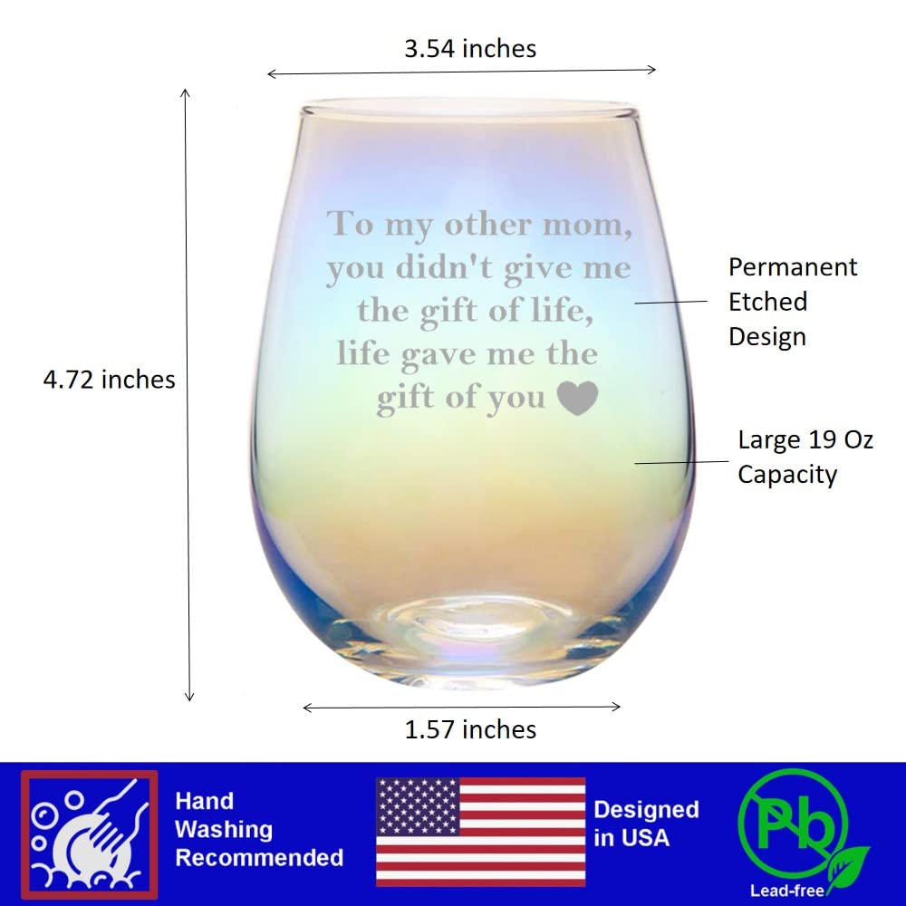 Mothers Day Gifts for Bonus Mom, To My Other Mom, Life Gave Me the Gift of You Rainbow Wine Glass, Mothers Day Gifts for Bonus Mom