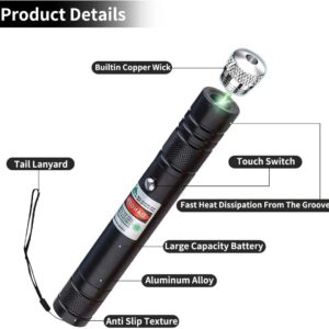 Laser Pointer High Power,Green Laser Pointer Tactical Long Range Laser,Rechargeable Laser Single-Press On/Off,Adjustable Focus Green Flashlight for Night Astronomy Outdoor Camping Hunting and Hiking