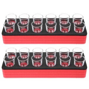polar whale 2 shot glass holders organizer modern tray for home kitchen bar or club party durable red and black durable foam serving rack 14.5 inches wide each holds 12 shots