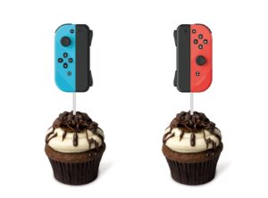 video game cupcake toppers 24pcs,switch game controller theme cupcake decorations,birthday cake decorations picks for boys gaming themed birthday party