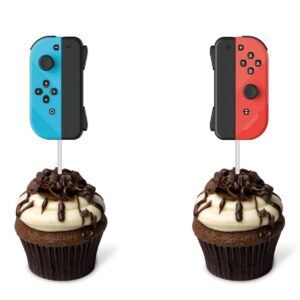 Video Game Cupcake Toppers 24PCS,Switch Game Controller Theme Cupcake Decorations,Birthday Cake Decorations Picks for Boys Gaming Themed Birthday Party