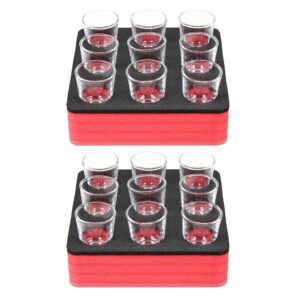 polar whale 2 shot glass holders organizer modern tray for home kitchen bar or club party durable red and black durable foam serving rack 7.75 inches wide each holds 9 shots
