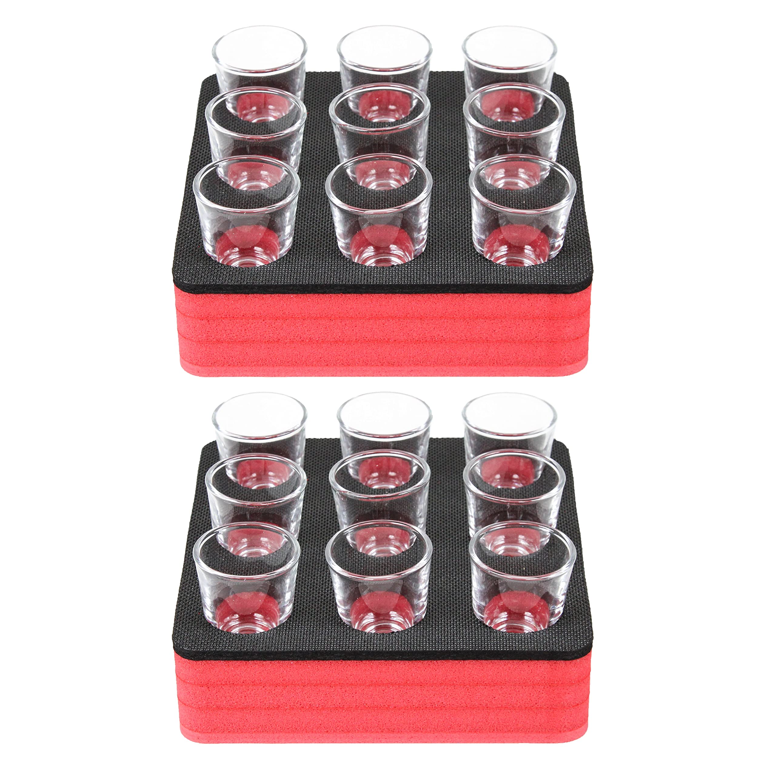 Polar Whale 2 Shot Glass Holders Organizer Modern Tray for Home Kitchen Bar or Club Party Durable Red and Black Durable Foam Serving Rack 7.75 Inches Wide Each Holds 9 Shots