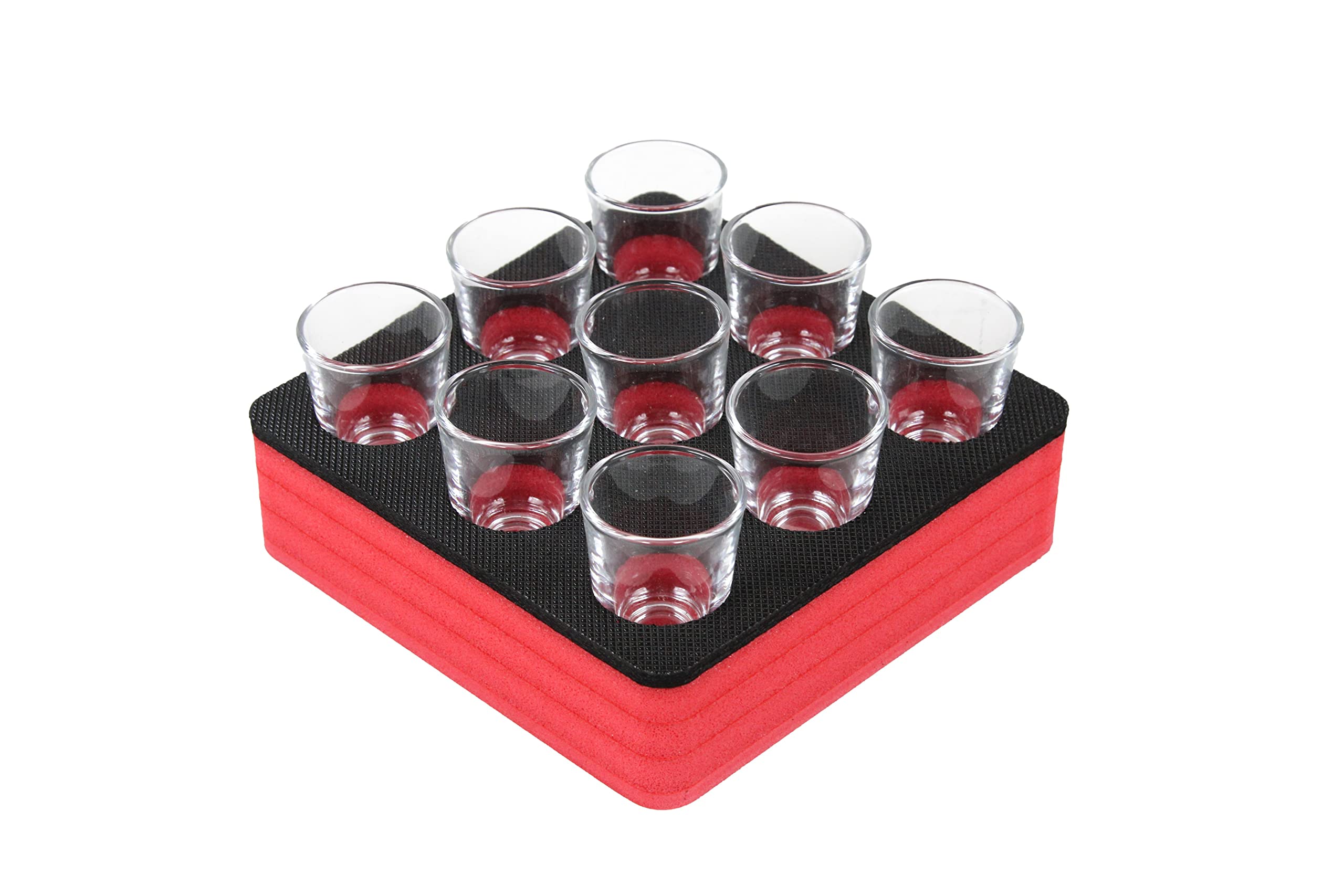 Polar Whale 2 Shot Glass Holders Organizer Modern Tray for Home Kitchen Bar or Club Party Durable Red and Black Durable Foam Serving Rack 7.75 Inches Wide Each Holds 9 Shots