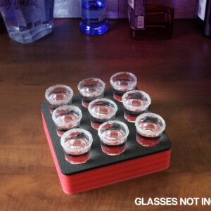 Polar Whale 2 Shot Glass Holders Organizer Modern Tray for Home Kitchen Bar or Club Party Durable Red and Black Durable Foam Serving Rack 7.75 Inches Wide Each Holds 9 Shots