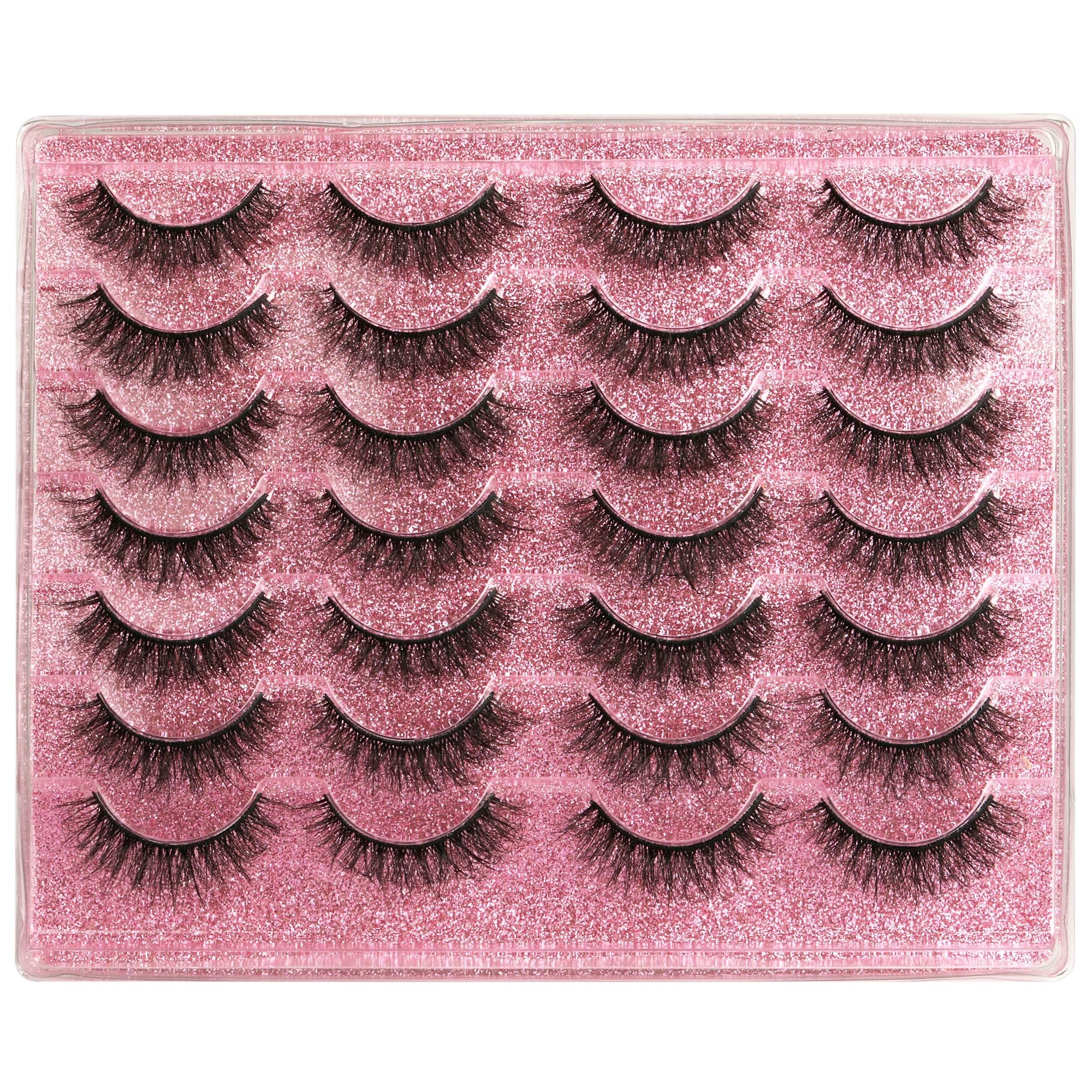 Newcally Lashes False Eyelashes Natural Fluffy Faux Mink Lashes Pack Cat Eye Wispy 5D 13MM Fake Eye Lashes 14 Pairs Russian Strip Lashes Multipack