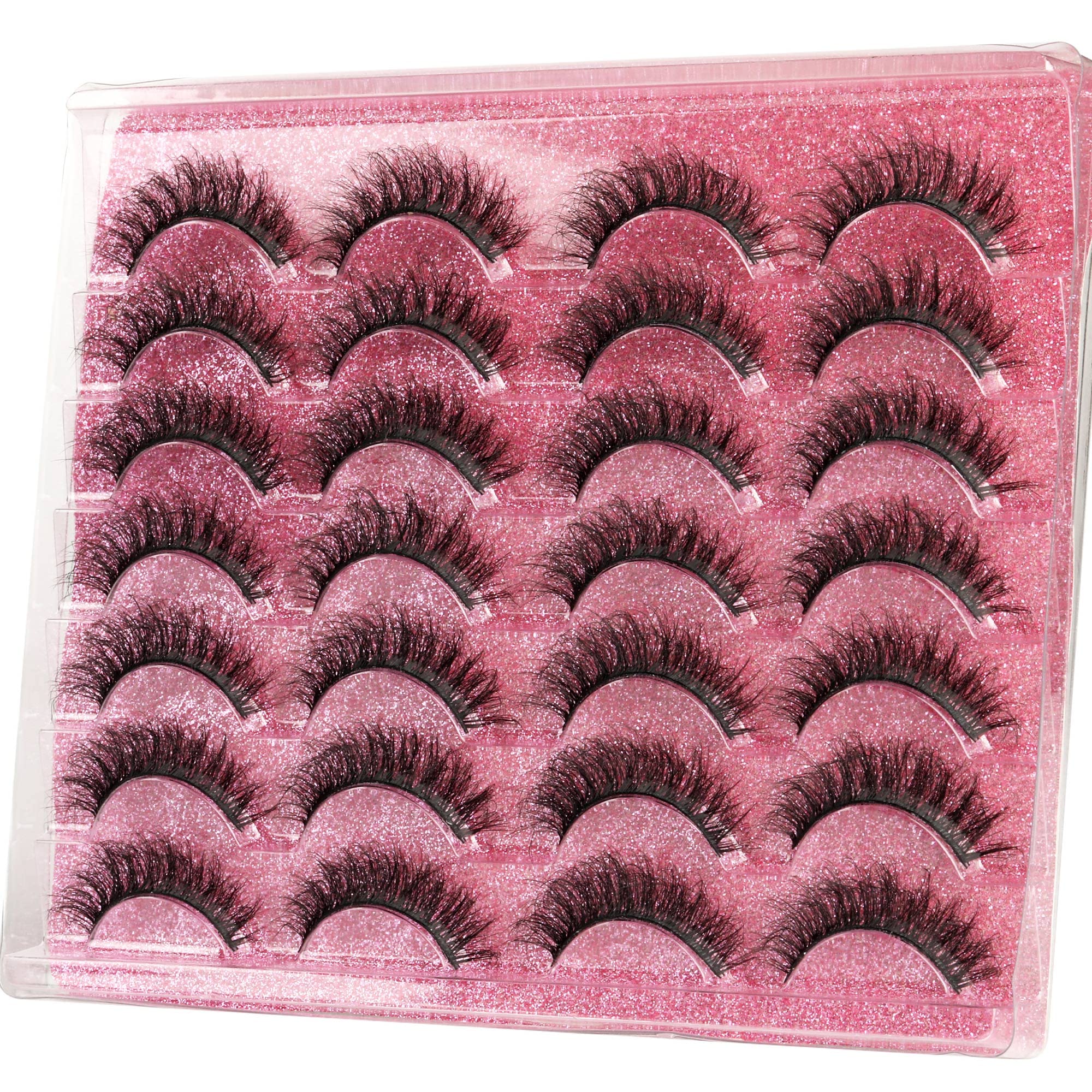 Newcally Lashes False Eyelashes Natural Fluffy Faux Mink Lashes Pack Cat Eye Wispy 5D 13MM Fake Eye Lashes 14 Pairs Russian Strip Lashes Multipack