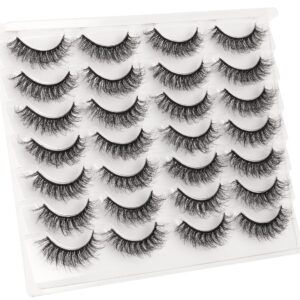 Newcally Lashes False Eyelashes Natural Fluffy Faux Mink Lashes Pack Cat Eye Wispy 5D 13MM Fake Eye Lashes 14 Pairs Russian Strip Lashes Multipack