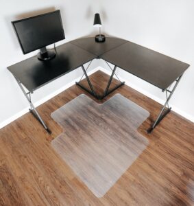 pvc floor mat for l-shaped desks (non-studded), transparent