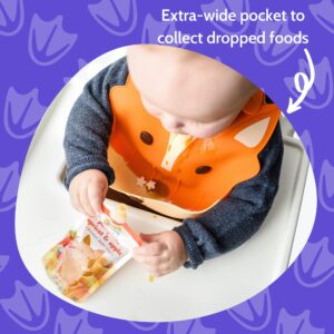 Silly Goose Set of 2 Silicone Animal Baby Bibs for Babies and Toddlers, Waterproof, Adjustable, Soft, Extra Wide Food Catcher Pocket (2PK Penguin+Fox)