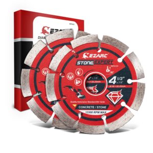 ezarc 4-1/2 inch segmented diamond blade, diamond cutting wheel for angle grinder stone master, 4.5" stone blade for cutting concrete granite masonry brick (2-pack)