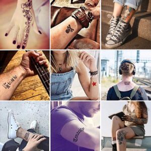 Temporary Tattoo Kit with 6 Colors Semi Permanent Ink DIY Fake Freckles and 64 Patterns Adhensive Stencils for Women Men Kids, Black/Red/Green/Brown/Purple/Blue
