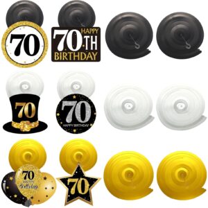 70th Birthday Party Decorations for Men Cheers Birthday Banner Black Gold Balloons Hanging Swirls Honeycomb Centerpieces and Disposable Tablecloth for Men Women 70th Birthday Decorations