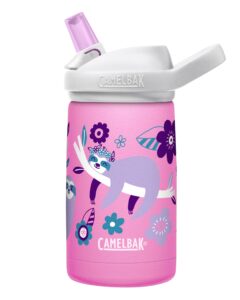 camelbak eddy+ kids water bottle with straw, insulated stainless steel - leak-proof when closed, 12oz, flowerchild sloth