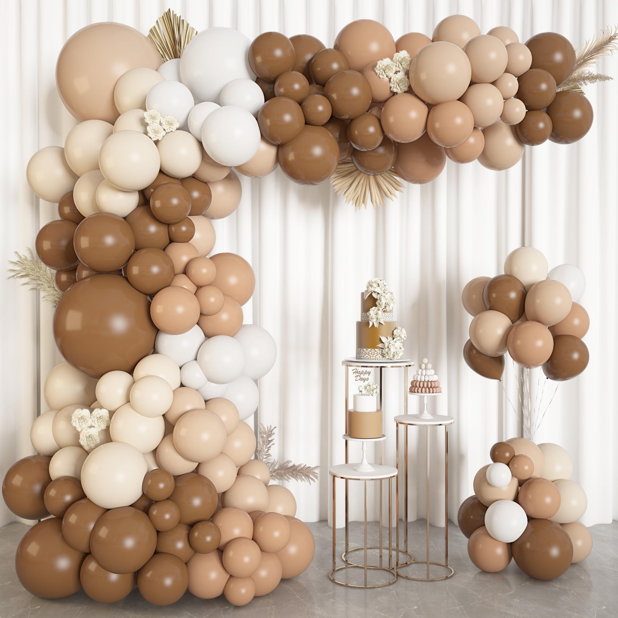 146Pcs Brown Balloons Garland Arch Kit, DIY 18"12"10" Coffee Brown Blush Nude Balloons for Neutral Woodland Teddy Bear Baby Shower Wedding Jungle Safari Birthday Party Decorations