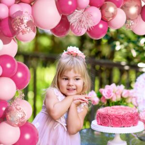 152Pcs Pink Balloon Garland Arch Kit, Hot Pink Metallic Rose Gold Confetti Balloons for Women Birthday Princess Theme Bridal Baby Shower Wedding Mother's Valentine's Day Party Background Decorations