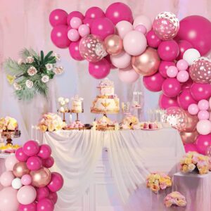 152Pcs Pink Balloon Garland Arch Kit, Hot Pink Metallic Rose Gold Confetti Balloons for Women Birthday Princess Theme Bridal Baby Shower Wedding Mother's Valentine's Day Party Background Decorations