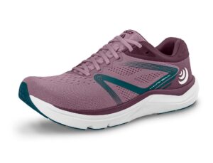 topo athletic women's magnifly 4 comfortable cushioned durable 0mm drop road running shoes, athletic shoes for road running, mauve/navy, size 8