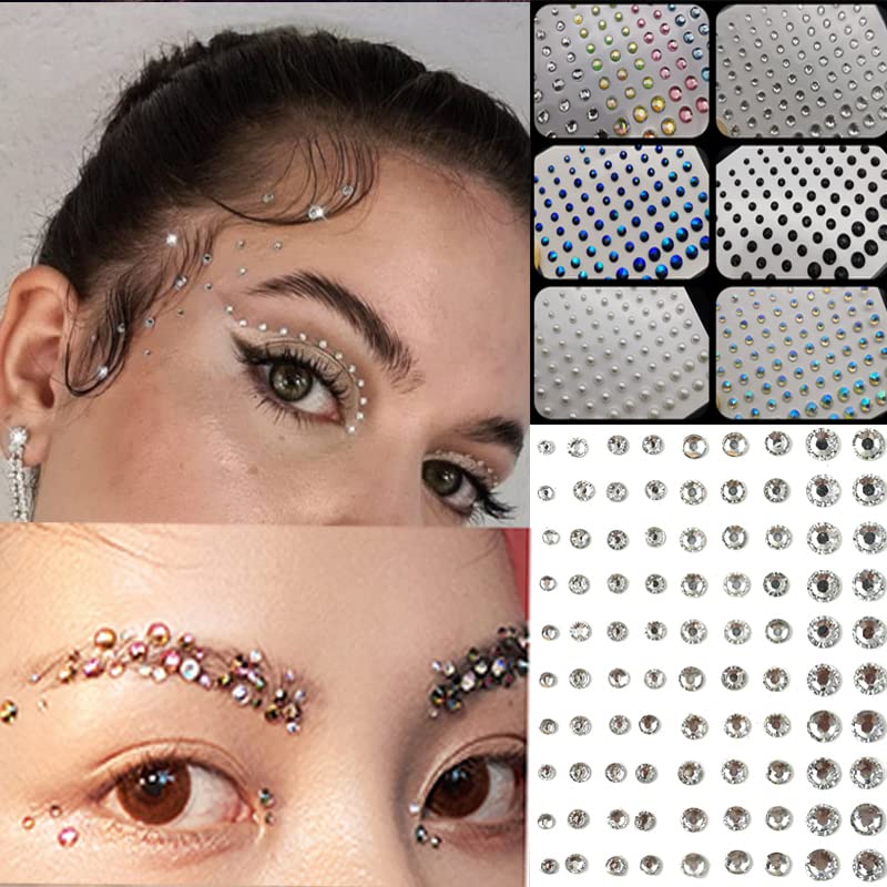 Nail Rhinestone Stickers 6 Sheets Self Adhesive Eye Body Face Nail Rhinestones Rainbow Face for Women Festival Accessory DIY Nail Art Decorations