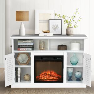 sophia & william fireplace tv stand 2 doors with a 18" electric fireplace insert for tvs up to 55", modern entertainment center media console storage cabinet, white