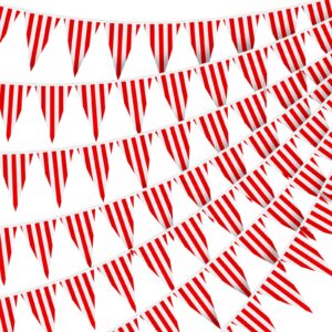 328ft carnival circus party decorations supplies, circus carnival bunting banner 200 pcs red and white striped pennant banner flags string triangle bunting flags for carnival birthday party
