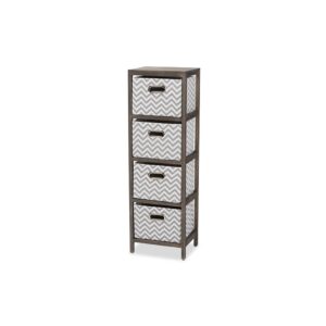 baxton studio jorah modern and contemporary grey and white fabric upholstered greywashed wood 4-basket tallboy storage unit