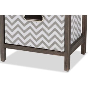 Baxton Studio Jorah Modern and Contemporary Grey and White Fabric Upholstered Greywashed Wood 4-Basket Tallboy Storage Unit