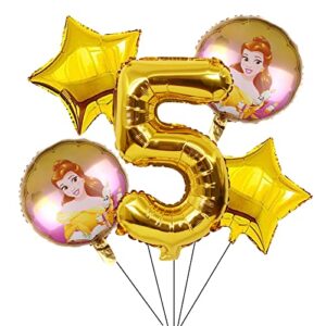 princess belle 5th birthday decorations gold number 5 balloon 32 inch | belle princess balloons for girl’s birthday baby shower princess theme party decorations (belle 5th birthday)