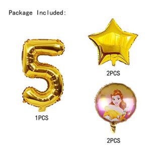 Princess Belle 5th Birthday Decorations Gold Number 5 Balloon 32 Inch | Belle Princess Balloons for Girl’s Birthday Baby Shower Princess Theme Party Decorations (Belle 5th Birthday)