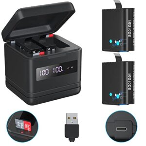 fooao flip reader box with 2 pack batteries and fast charger for gopro hero 8 hero 7 hero 6, usb and usb-c fast charger with high speed micro sd card reader and battery power read function