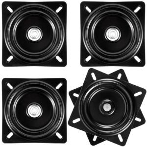 sinjeun 4 pack 6 inch heavy duty bar stool swivel plate, square 360° swivel ball bearing plate replacement, seat swivel base mount plate for recliner chair or furniture, 300 pound capacity, black