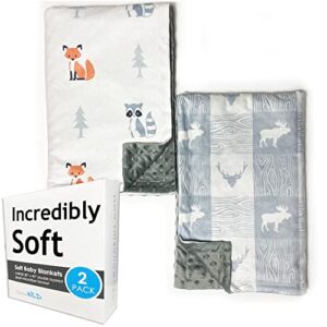 baby blankets for boys & girls, soft minky blanket 30x40 | 2-pack of large baby blankets unisex | for travel, nursery, stroller, swaddle or receiving blankets (woodland)