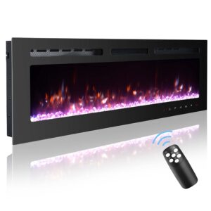 60 inch electric fireplace inserts, wall mounted fireplace, led wall mounted heater with logs, recessed electric fireplace with remote control, linear fireplace, 9 multi color flames, 750/1500w