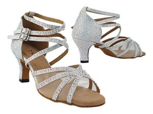 very fine dance shoes ladies latin, salsa, rhythm ballroom dance shoes crystal collection 5008bling 2.5 inch low heel & shoe bag (random color) (white glitter satin & mesh, size 6.5)