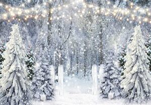 livucee 7x5ft polyester fabric winter white snowy forest backdrop for photography christmas glitter wonderland nature xmas trees pine forest holiday party decor kids family photo studio prop