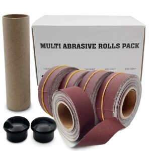 LYFJXX Emery Cloth Roll, 5 Grits Abrasive Sand Paper Set, 150 240 320 400 600 Grit Sandpaper Rolls for Wood Metal Polishing with Dispenser, Each Roll (6M)