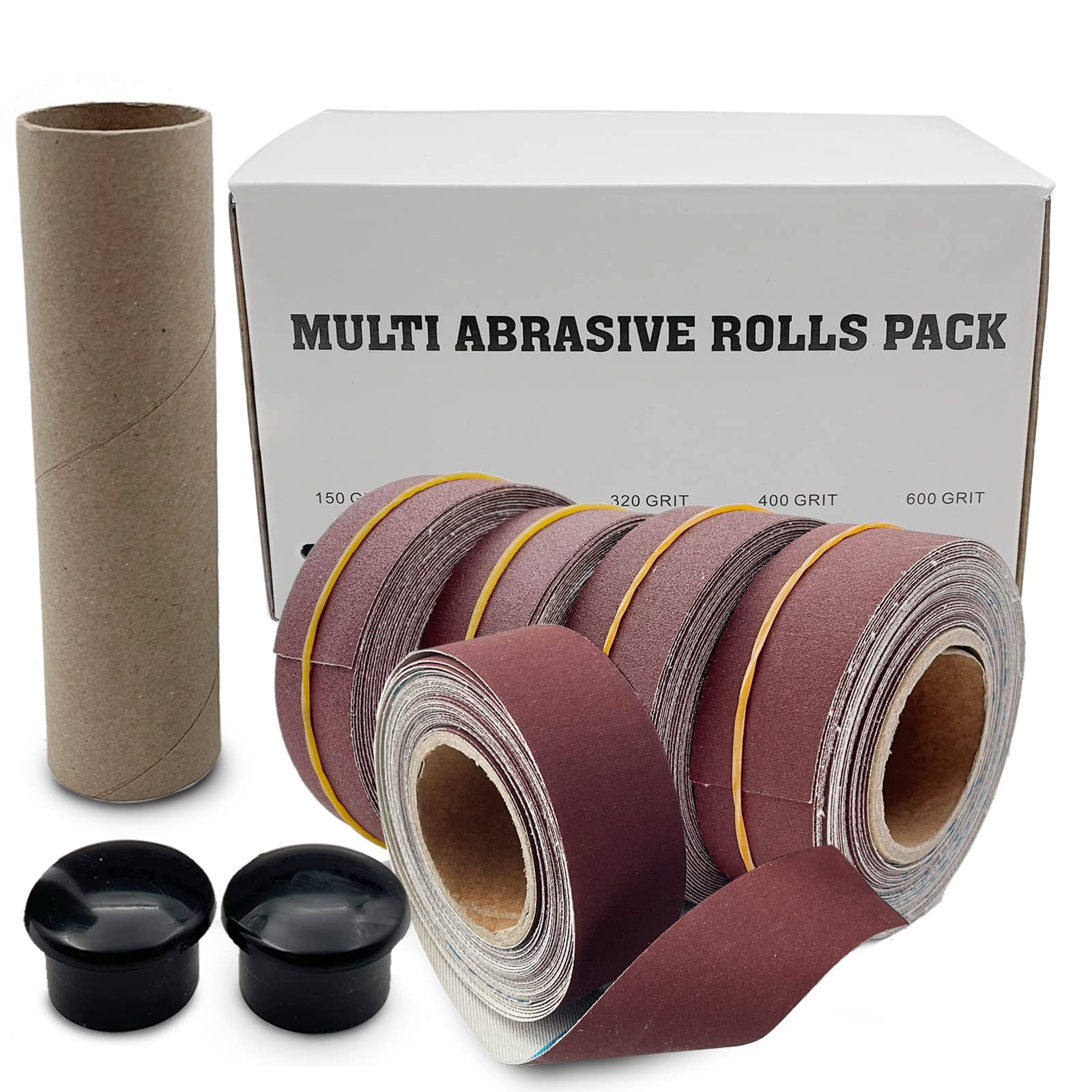 LYFJXX Emery Cloth Roll, 5 Grits Abrasive Sand Paper Set, 150 240 320 400 600 Grit Sandpaper Rolls for Wood Metal Polishing with Dispenser, Each Roll (6M)