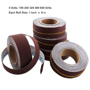 LYFJXX Emery Cloth Roll, 5 Grits Abrasive Sand Paper Set, 150 240 320 400 600 Grit Sandpaper Rolls for Wood Metal Polishing with Dispenser, Each Roll (6M)