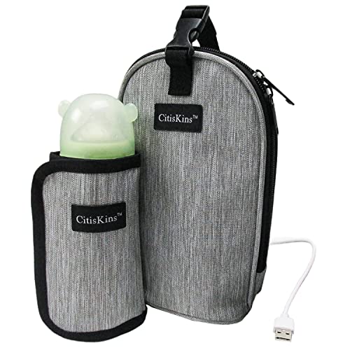 CitisKins Bottle Warmer For Baby Milk USB Portable Bottle Heating Bag Car Bottle Warmer Water Warming Bag On The Go Bottle Warmer At Home Or Travel (grey)