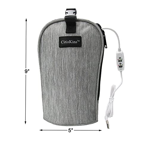 CitisKins Bottle Warmer For Baby Milk USB Portable Bottle Heating Bag Car Bottle Warmer Water Warming Bag On The Go Bottle Warmer At Home Or Travel (grey)